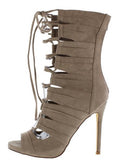 Taupe Open-Toe Lace-Up Boot