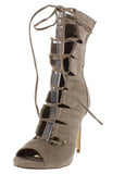Taupe Open-Toe Lace-Up Boot