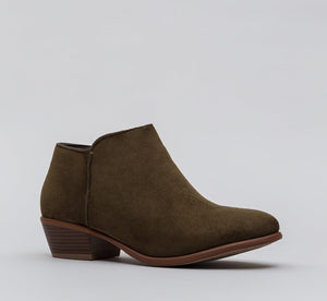 Olive Low Stacked Ankle Boots